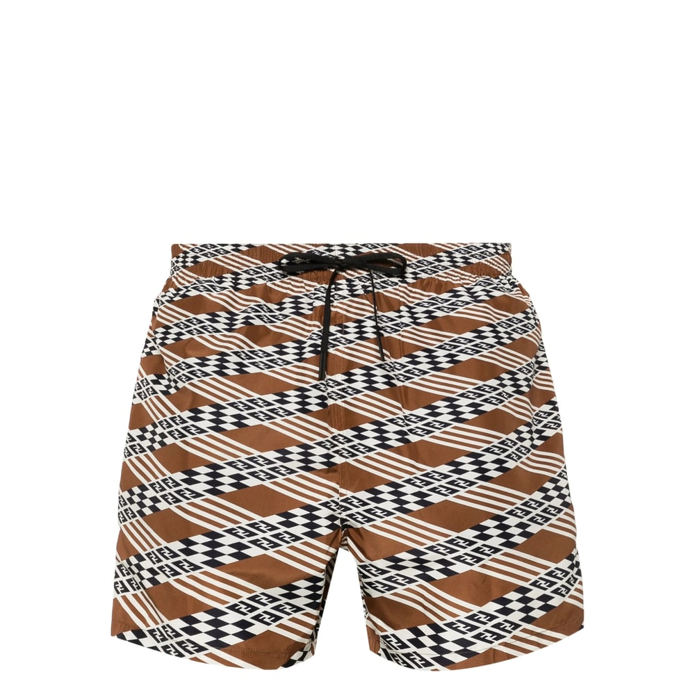 Fendi Printed Polyester Swimming Shorts In Brown