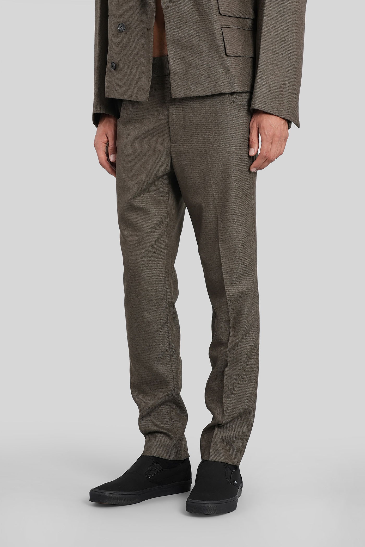 Entire Studios Slim Trouser Pants In Green Wool In Black