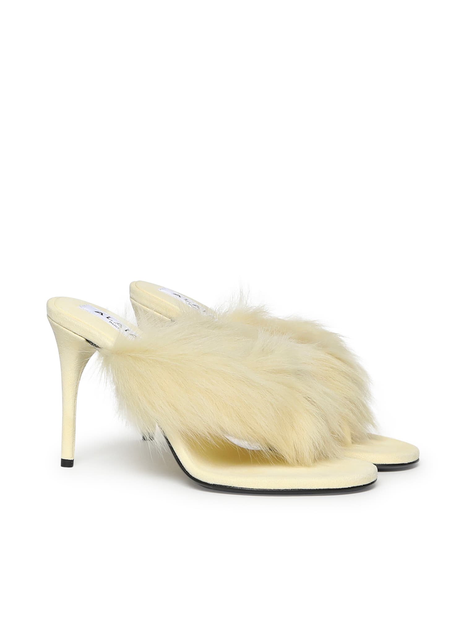 Alaïa Women Yellow Long-haired Lambskin Leather Thong Mules In Orange