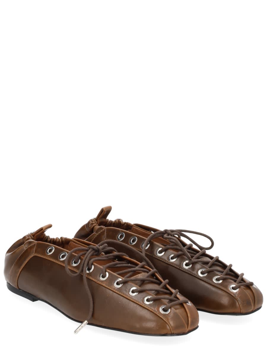 Ganni Khaki Oleatex Lace-up Ballerina Flats In Brown
