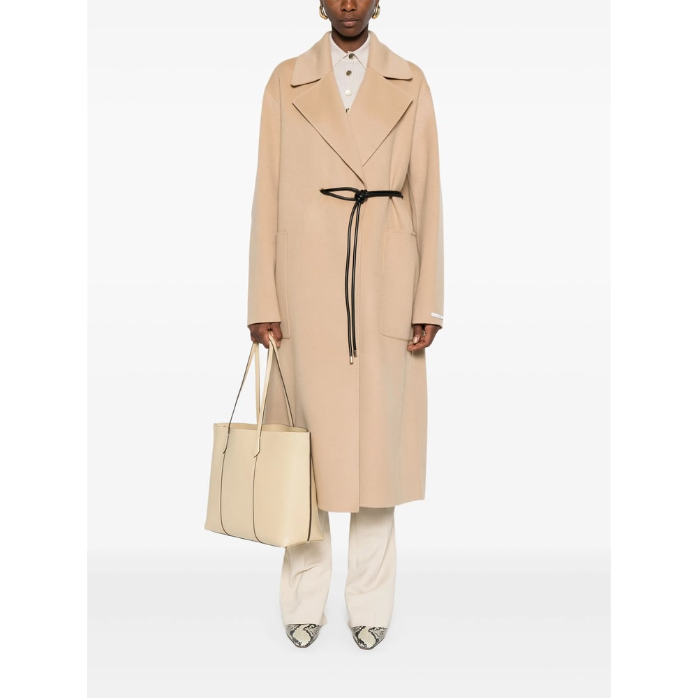 Sportmax Long Coat With Belted Waist And Pockets In Brown