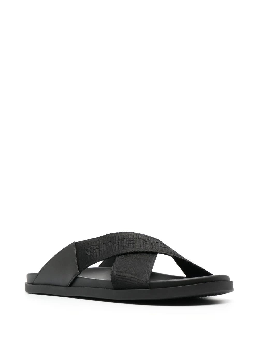 Shop Givenchy Black G Plage Flat Sandals With Cross Webbing