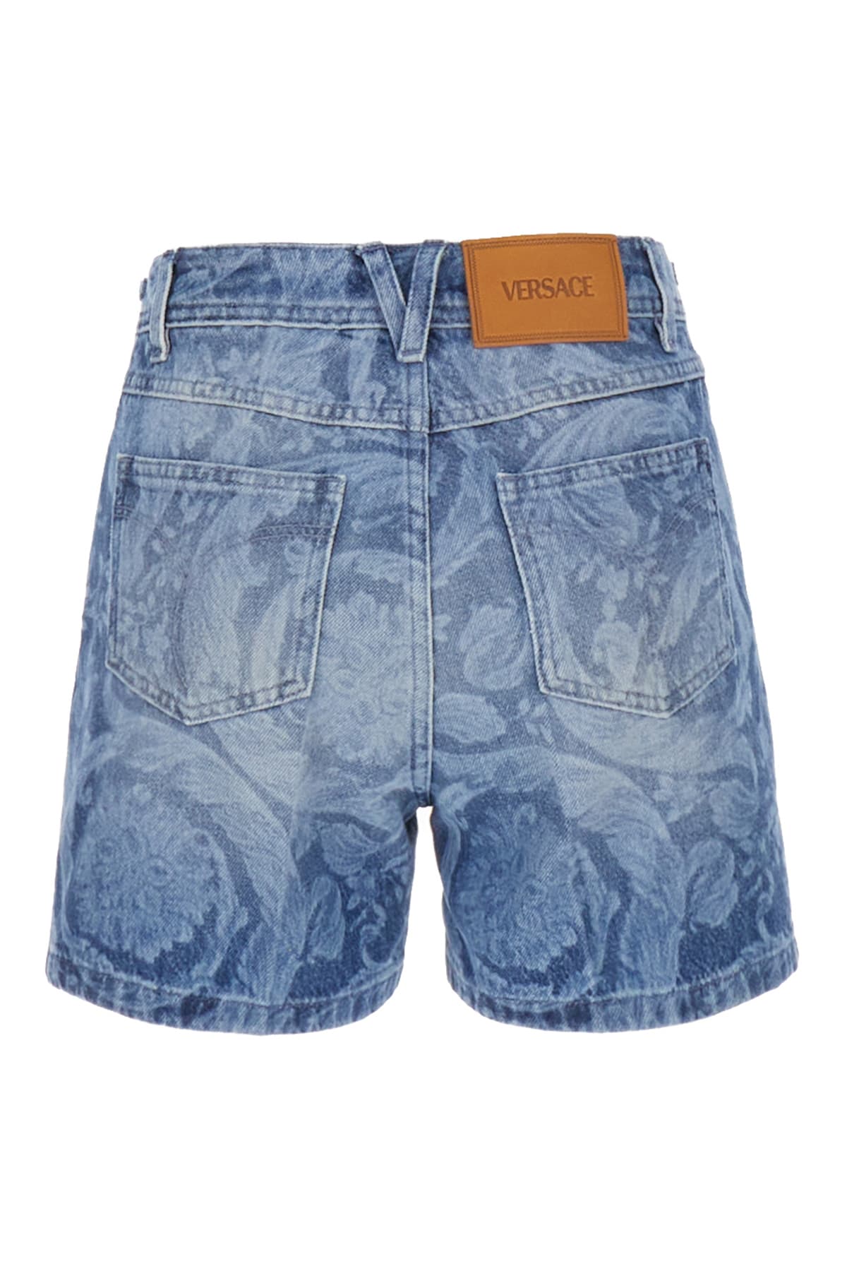 VERSACE PRINTED DENIM SHORTS 