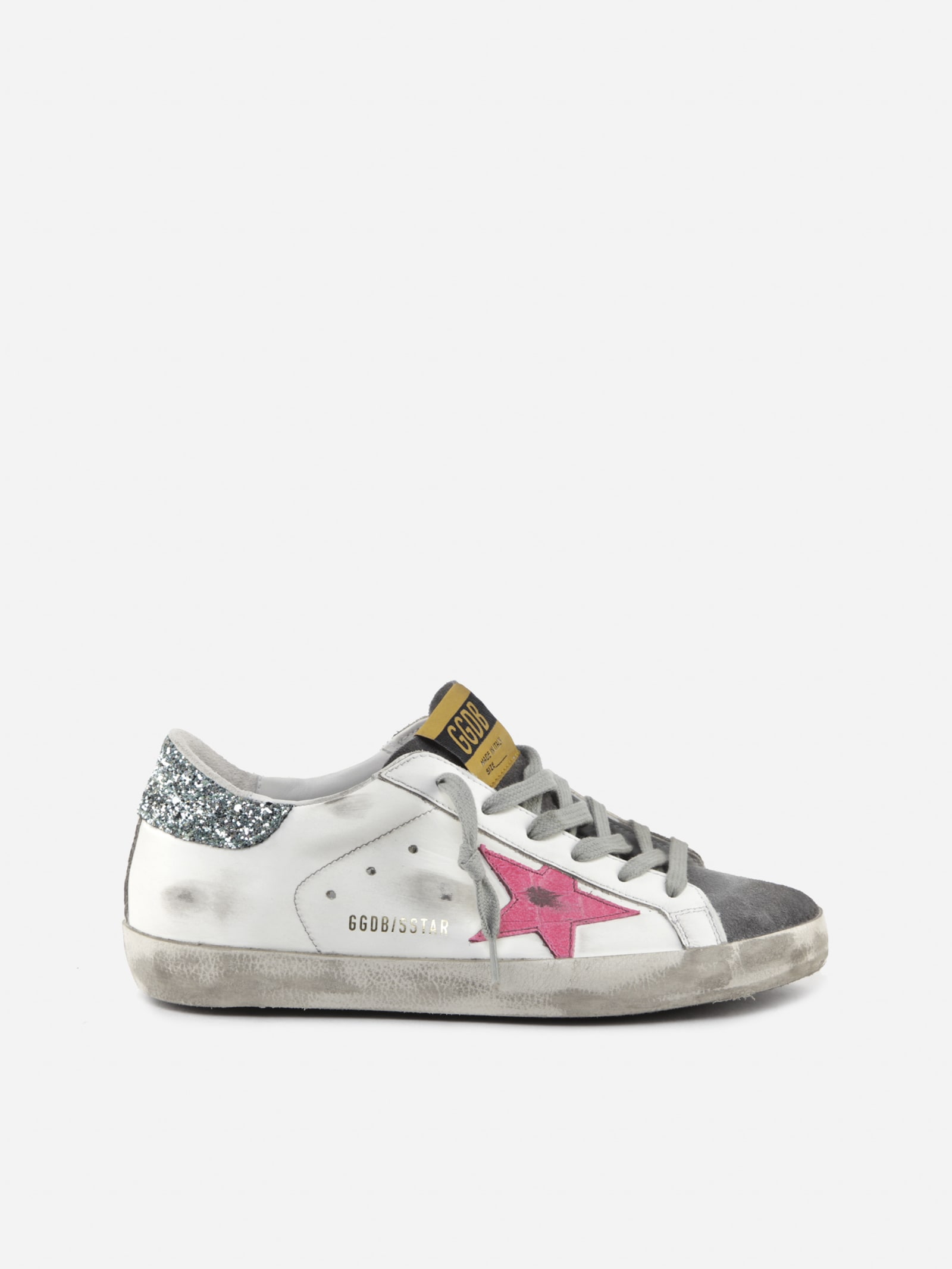 GOLDEN GOOSE SUPERSTAR SNEAKERS IN LEATHER WITH GLITTER DETAIL,11794241