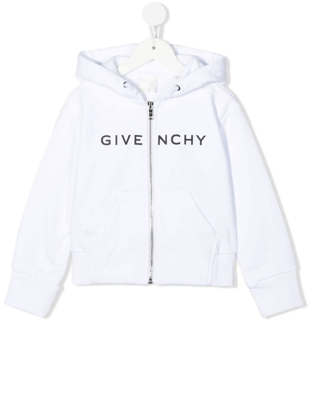 Givenchy Kids White Zippered Hoodie With Black Logo