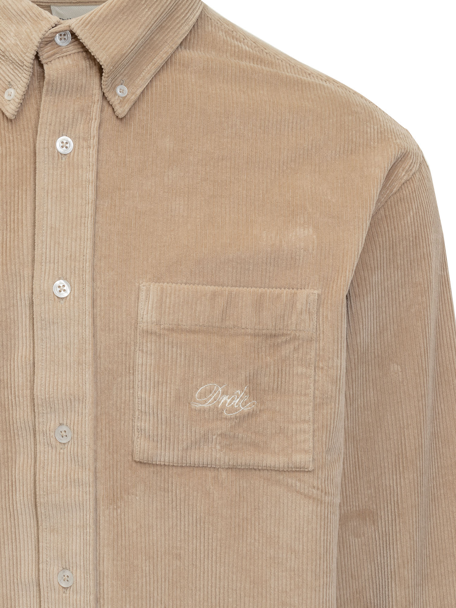 Shop Drôle De Monsieur Corduroy Shirt In Beige