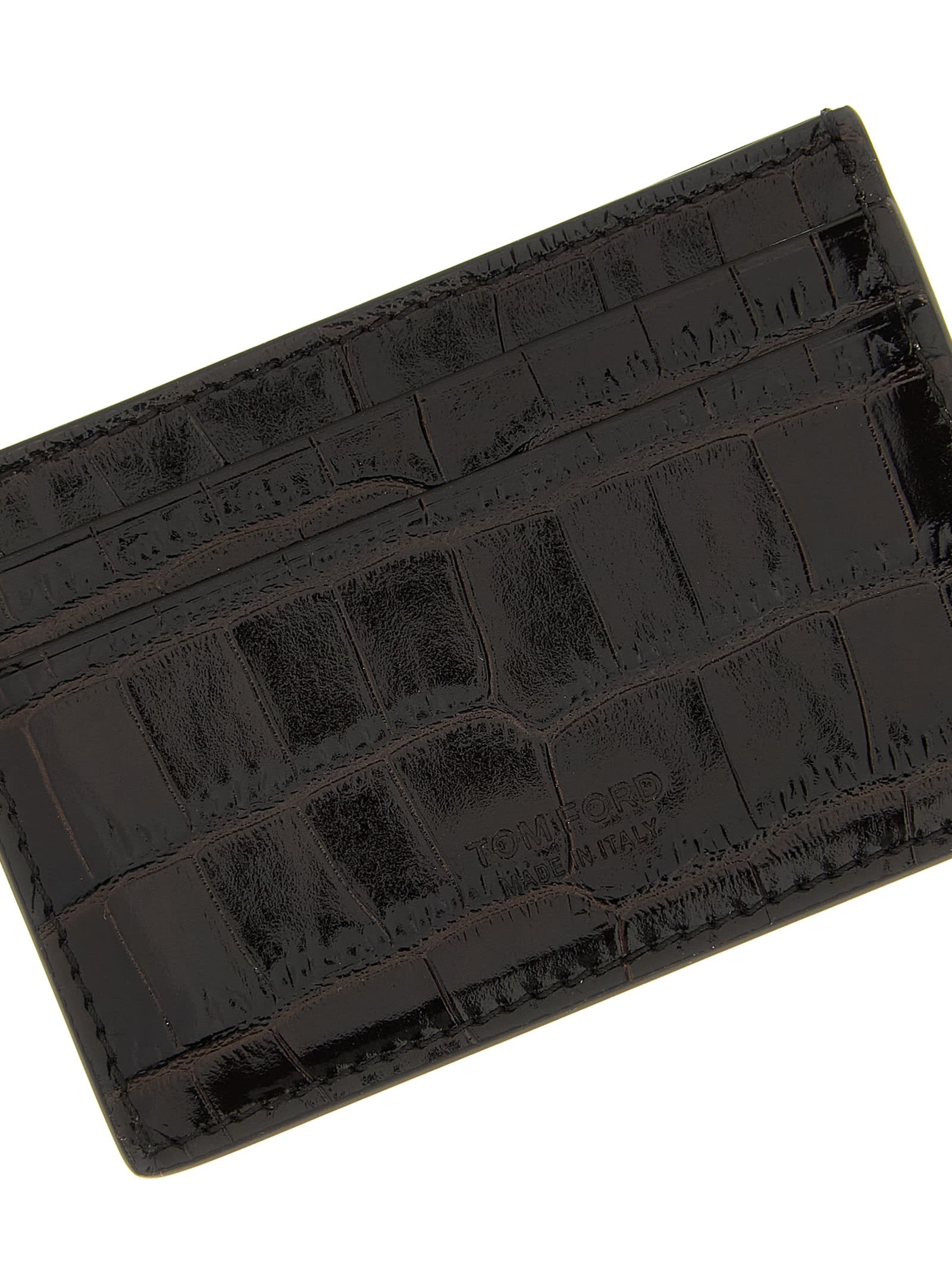 Tom Ford Crocodile Print Leather Card Holder In Black