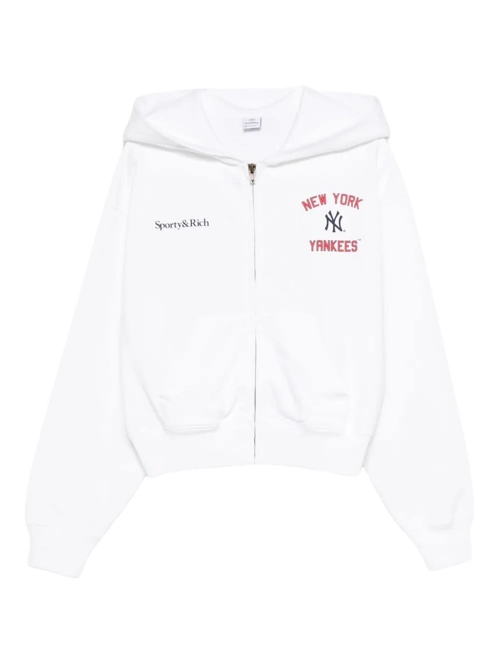 Sporty &amp; Rich Homerun Cropped Zip Hoodie In White