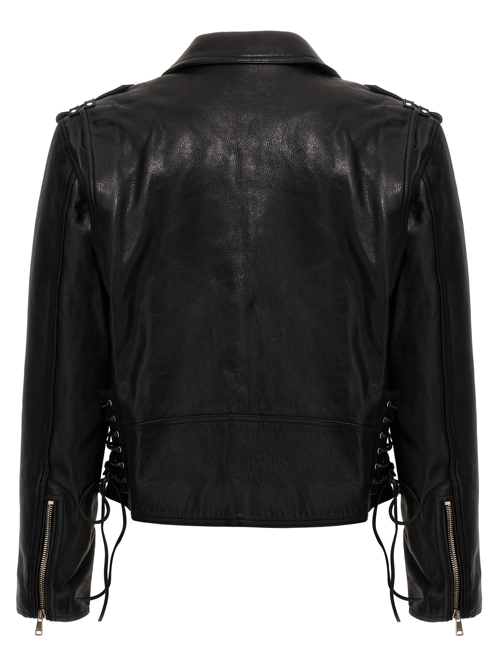 Shop Balmain Leather Biker Jacket In Black