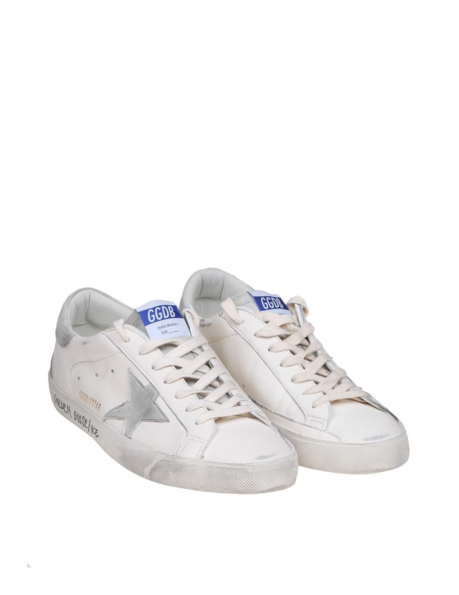 Shop Golden Goose Super Star In White/grey Leather In White/ice Grey