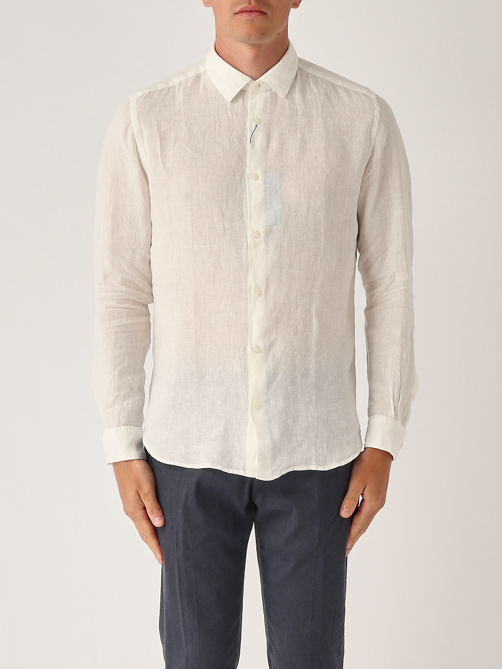 Altea Camicia M/l Collo Aperto Full-button Lino 100% Shirt In White