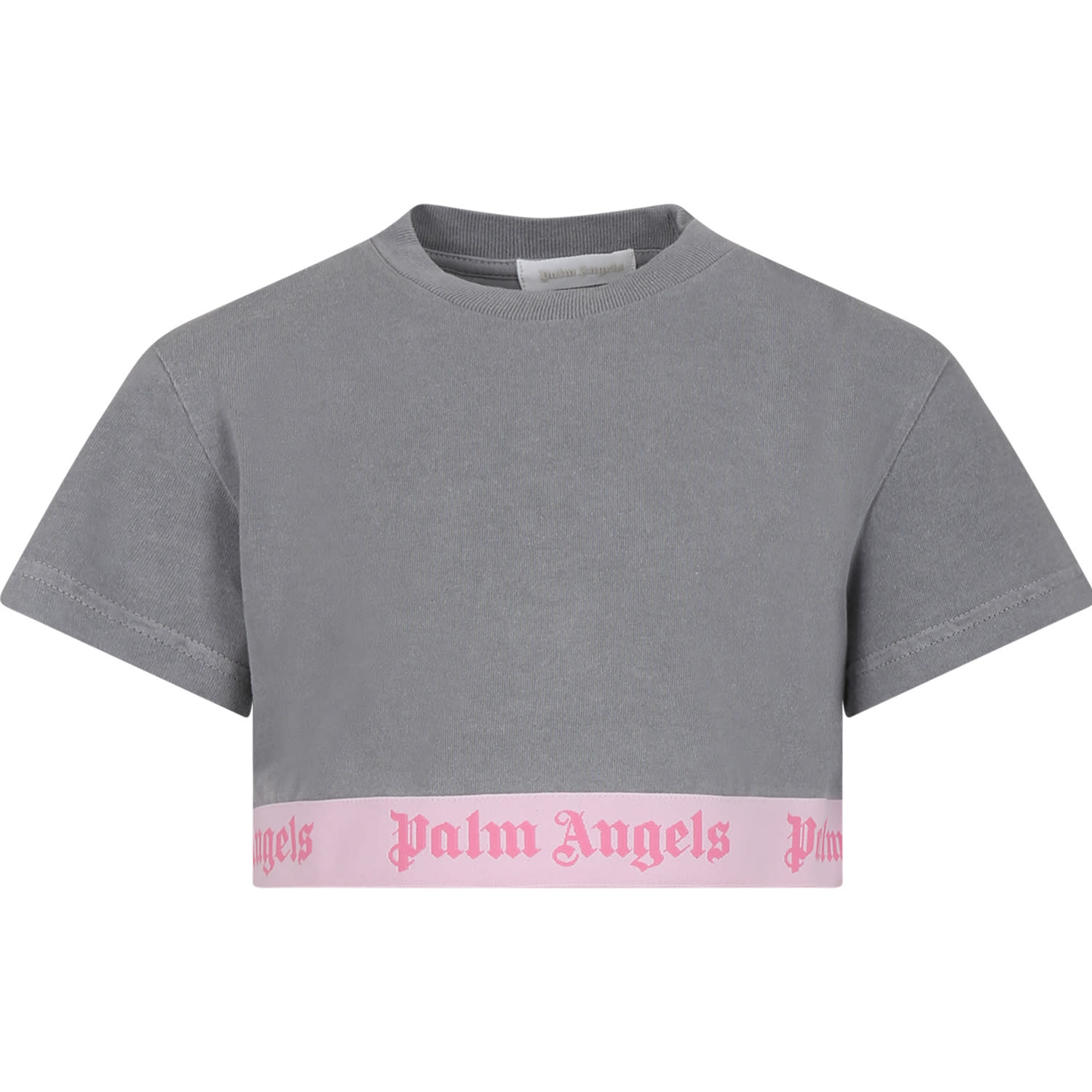 Shop Palm Angels Grey T-shirt For Girl With Logo
