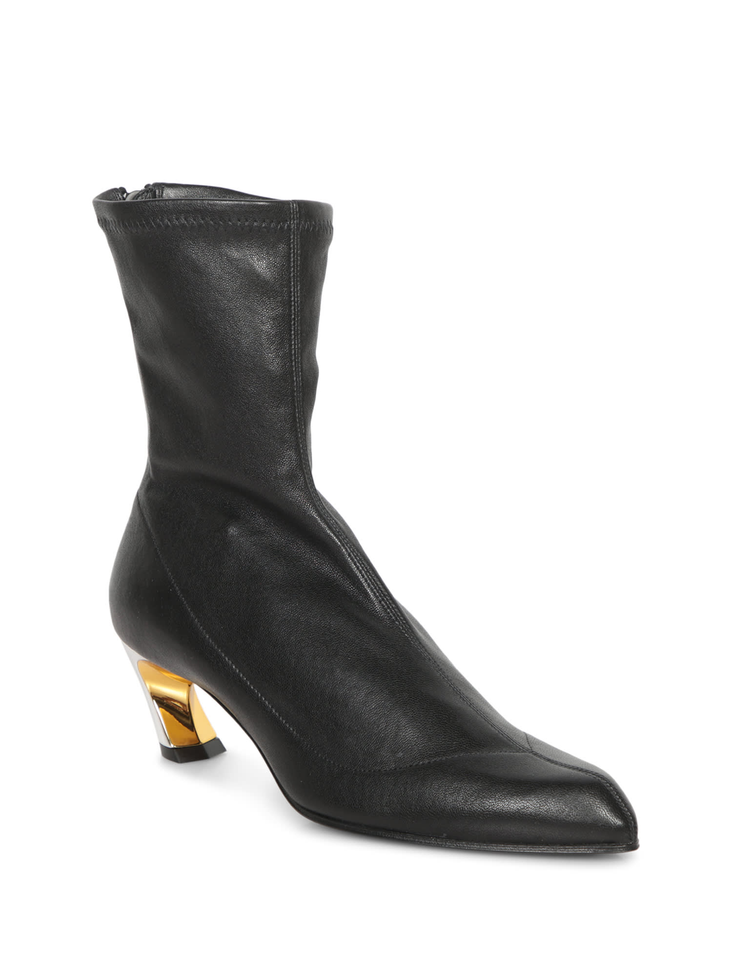 ALEXANDER MCQUEEN BLACK LEATHER BOOT WITH GOLD HEEL 