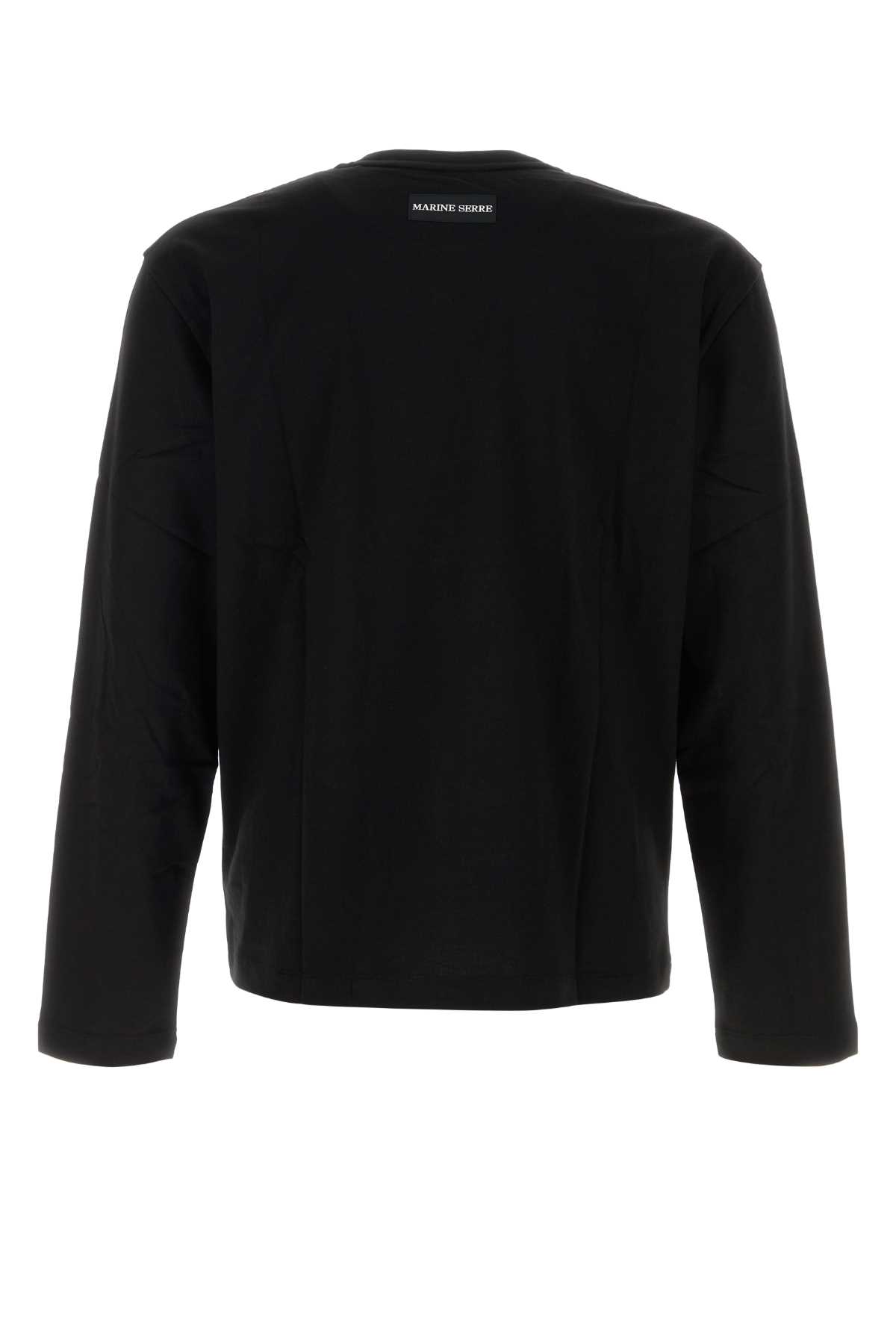 Marine Serre Long Sleeve Crew Neck Cotton T-shirt In Black