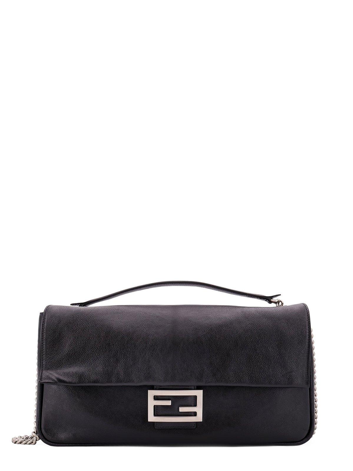 Shop Fendi Baguette Chain Large Shoulder Bag In Nero+puvibr