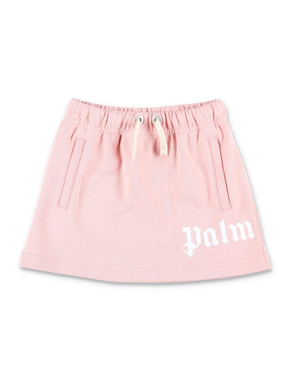 Palm Angels Kids' High Waist Drawstring Skirt In Pink