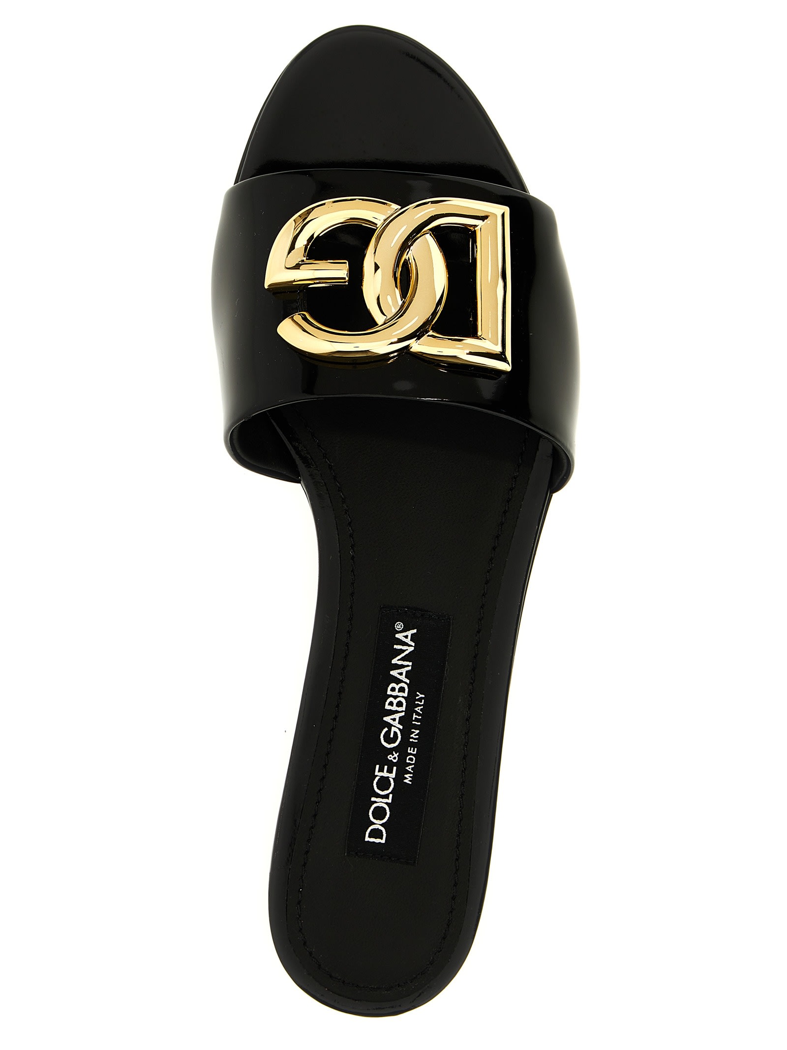 Shop Dolce & Gabbana Logo Patent Slides In Black