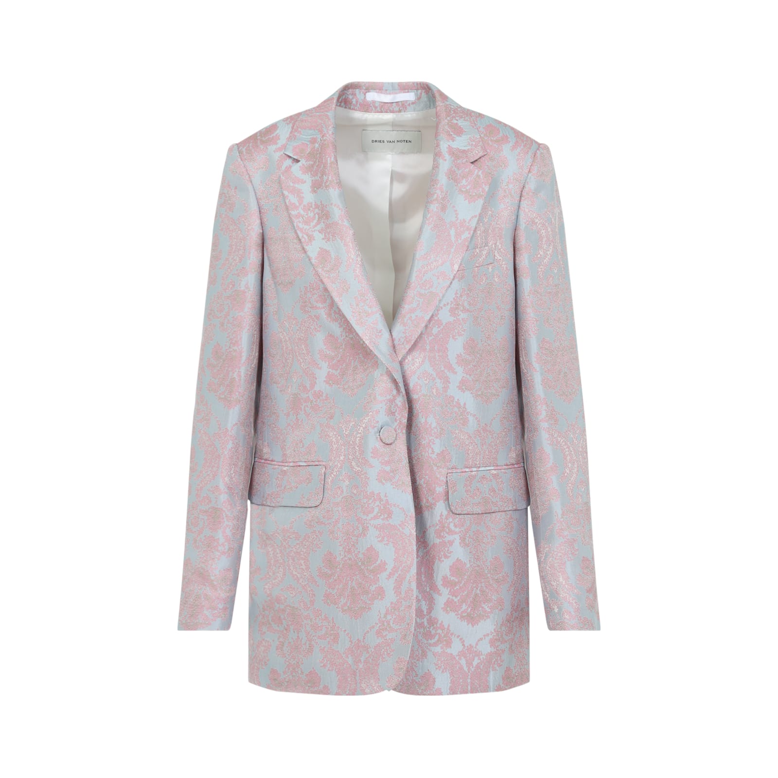 Dries Van Noten Tailored Blazer With Damask Pattern In Light Blue