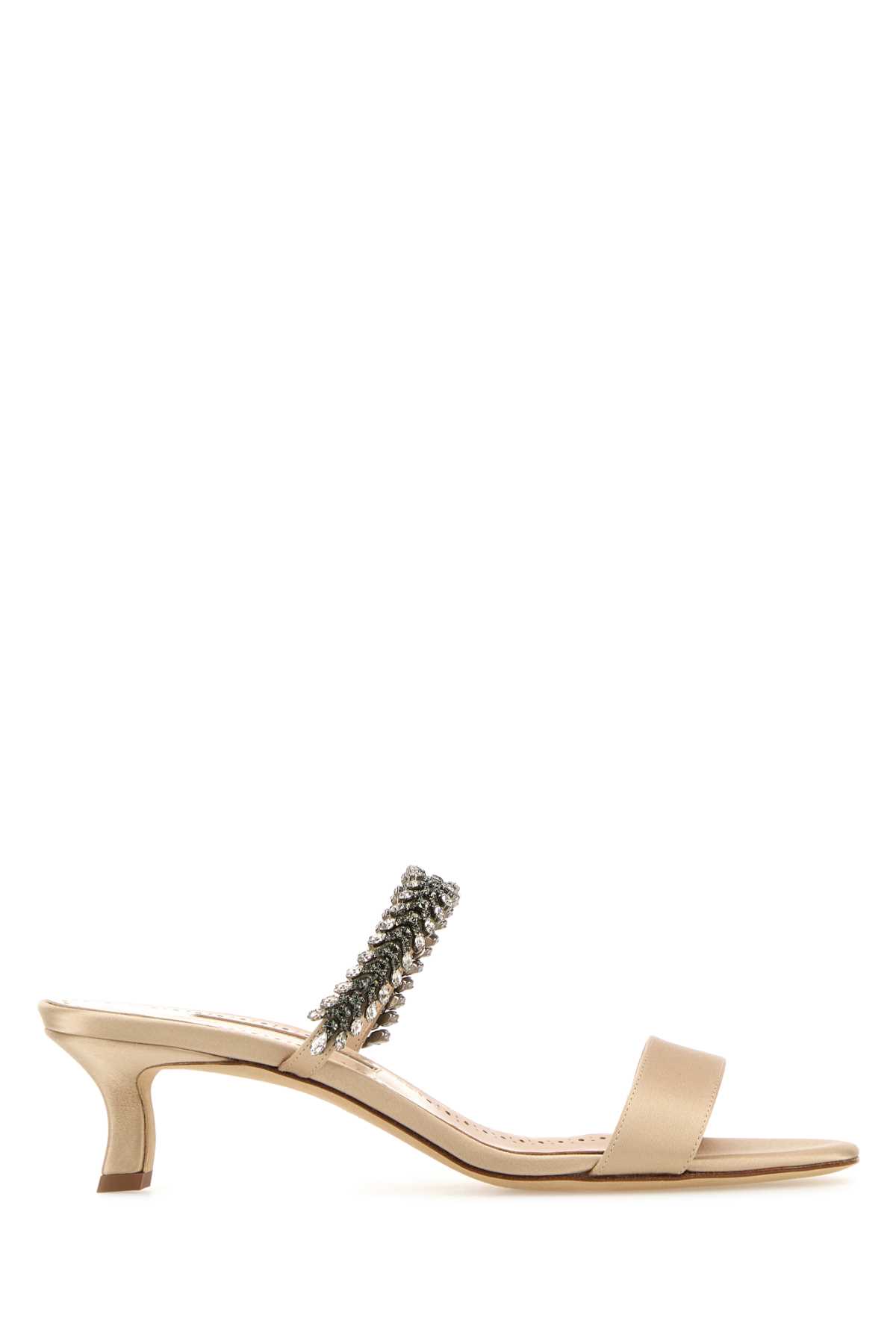 Manolo Blahnik Satin Mules Kifasan Embellished Strap Kitten Heel In Multi