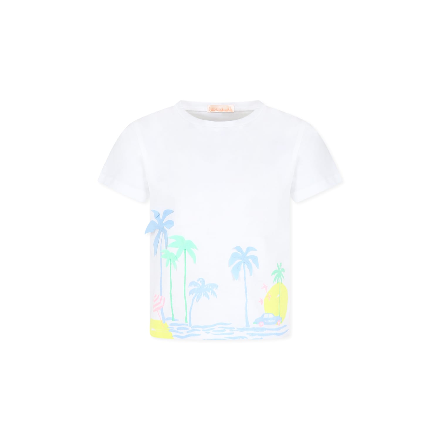 Billieblush White T-shir For Girl With Palm Tree Print In White