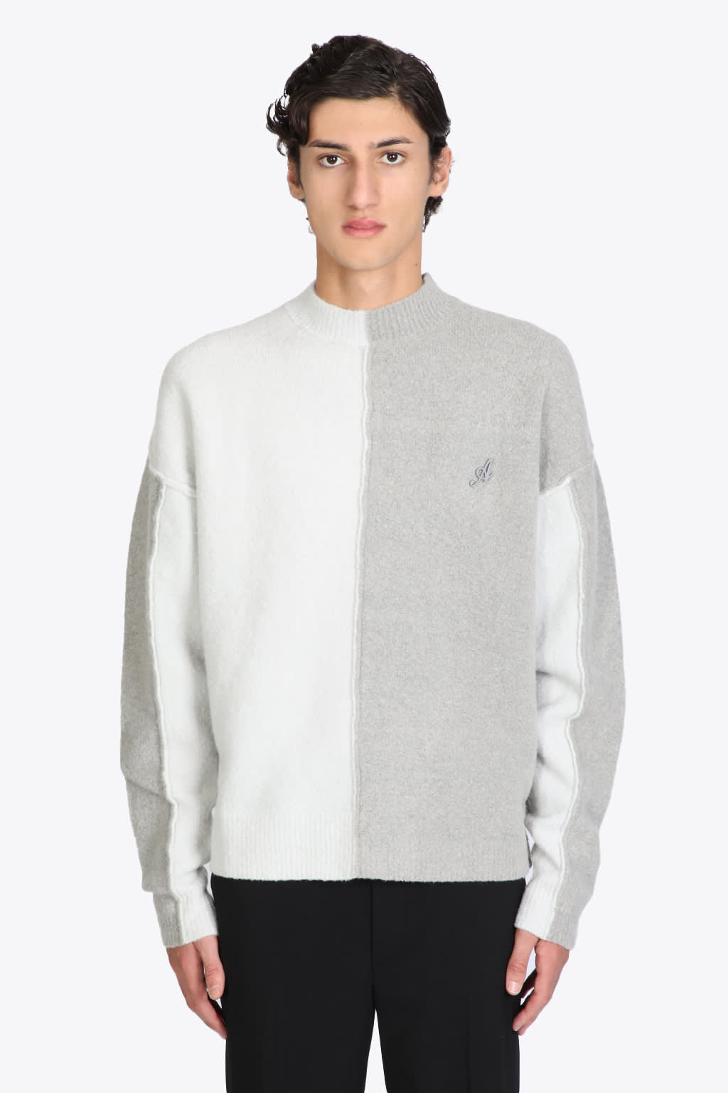 Axel Arigato Fraction Sweater Light and dark grey wool paneled sweater - Fraction sweater