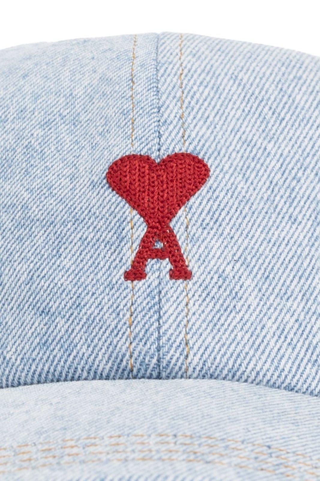 Shop Ami Alexandre Mattiussi Heart Embroidered Cap In Bleached Blue