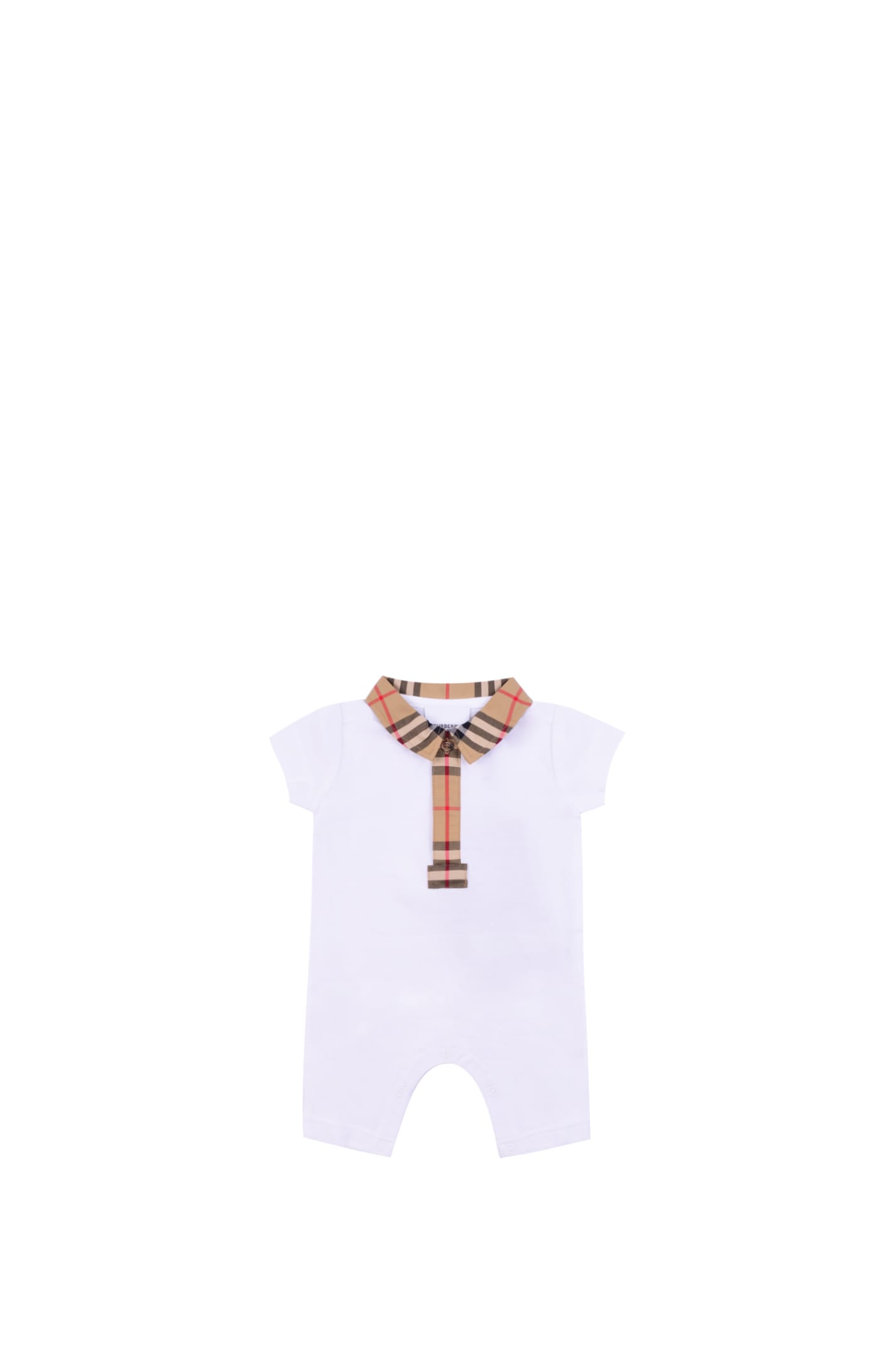 Burberry Romper In Cotton Piqué With Tartan Finishes