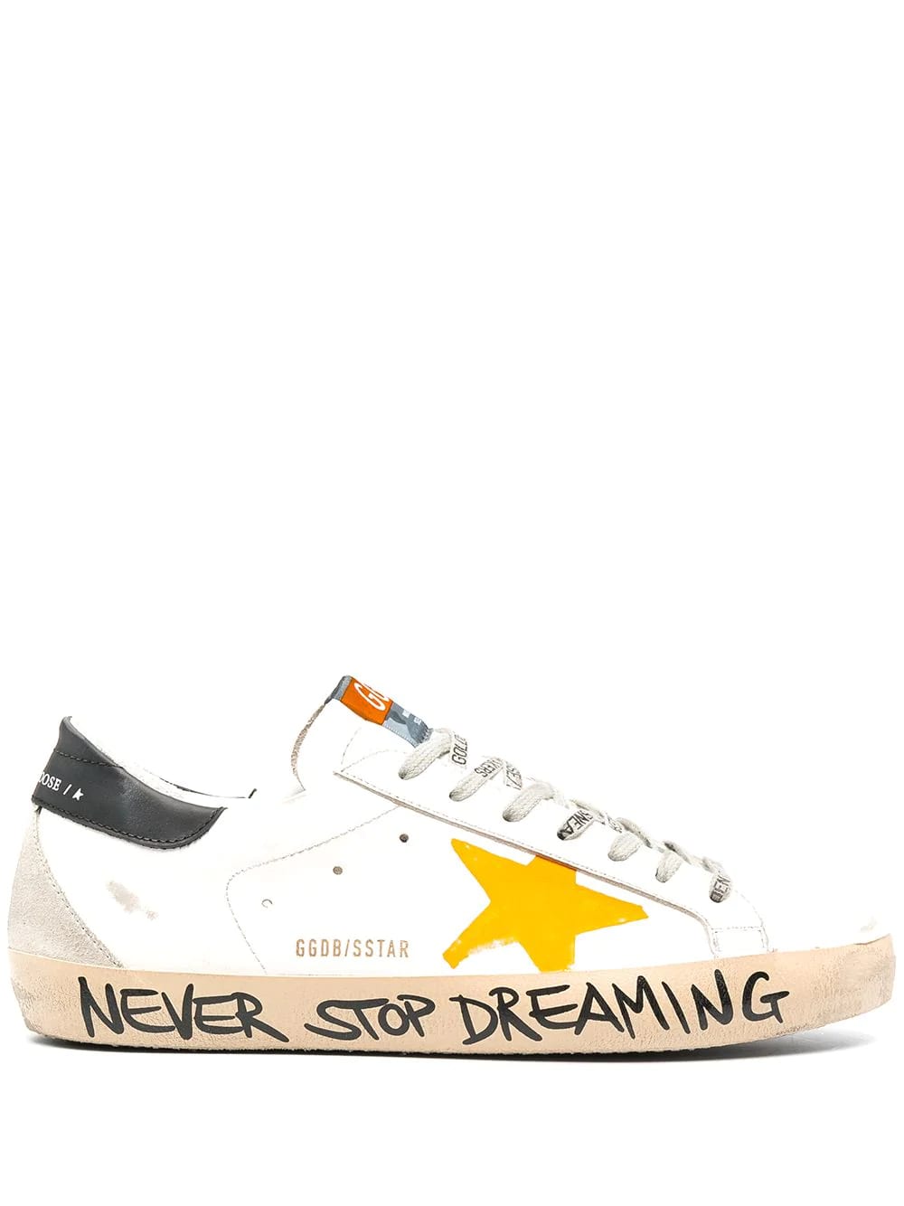 GOLDEN GOOSE WHITE NEVER STOP DREAMING MAN SUPER-STAR SNEAKERS WITH YELLOW STAR,11879448