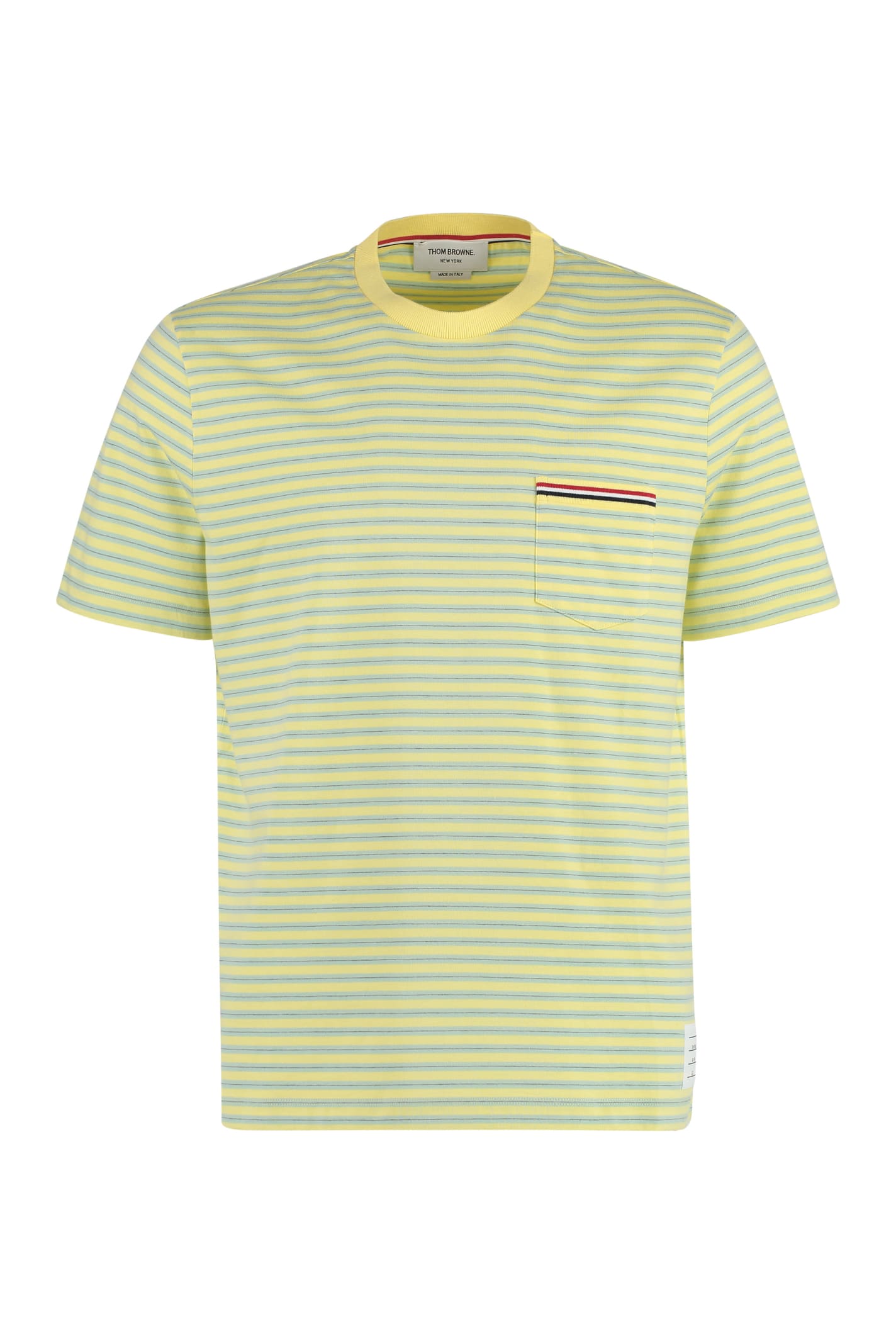 Shop Thom Browne Striped Cotton T-shirt In Yellow