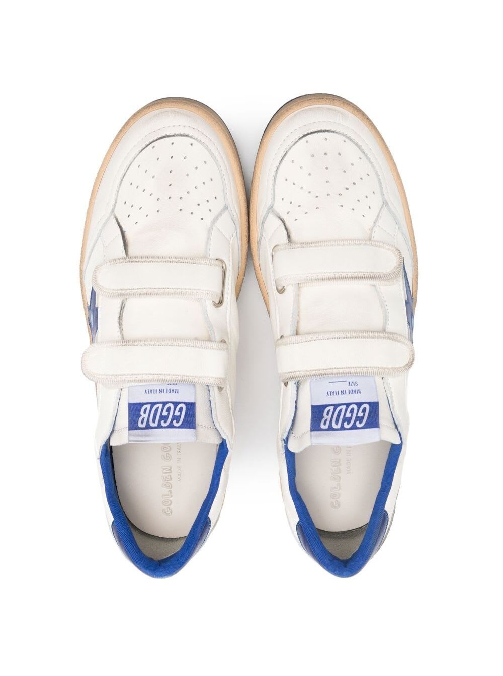 Shop Golden Goose Ballstar White And Blue Low Top Sneakers With Star Patch In Leather Boy