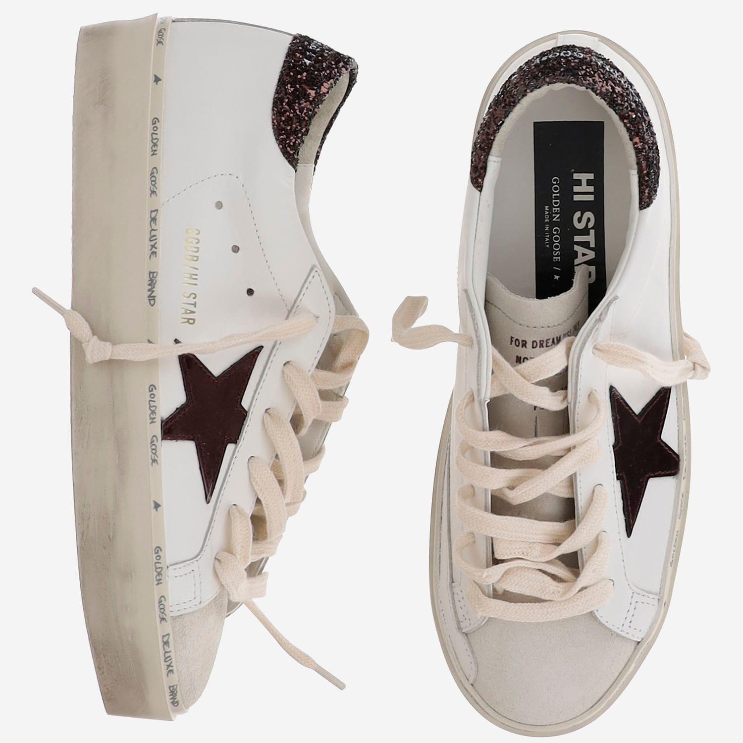 Golden Goose Women Hi Star Leather Upper Suede Toe Laminated Star Glitter Heel In Neutral