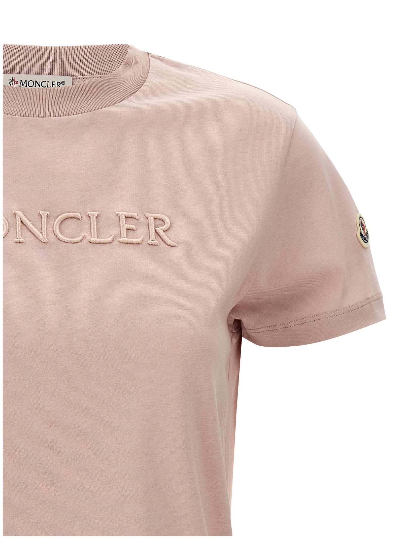 Moncler Logo Embroidery T-shirt In Pink