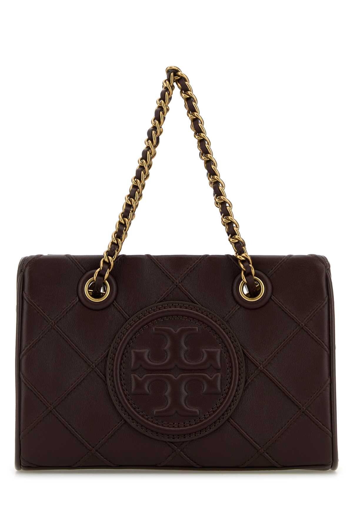 Shop Tory Burch Chocolate Leather Mini Fleming Shoulder Bag In Albarossa