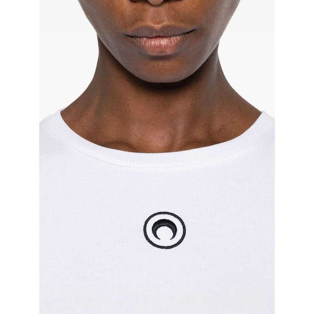 Marine Serre Ribbed Jersey Mini Dress With Long Sleeves In White