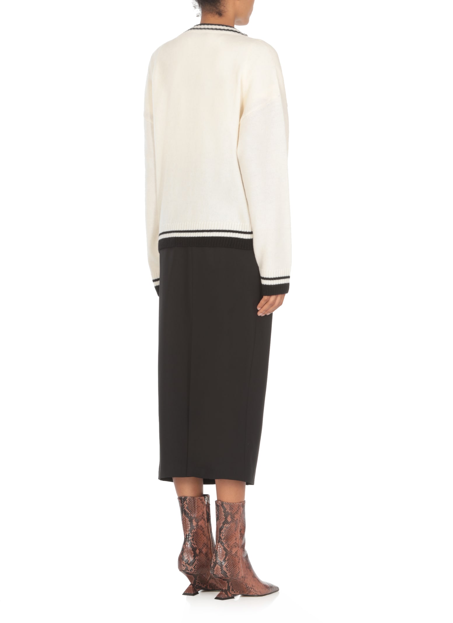 Shop Msgm Wool Cardigan In White