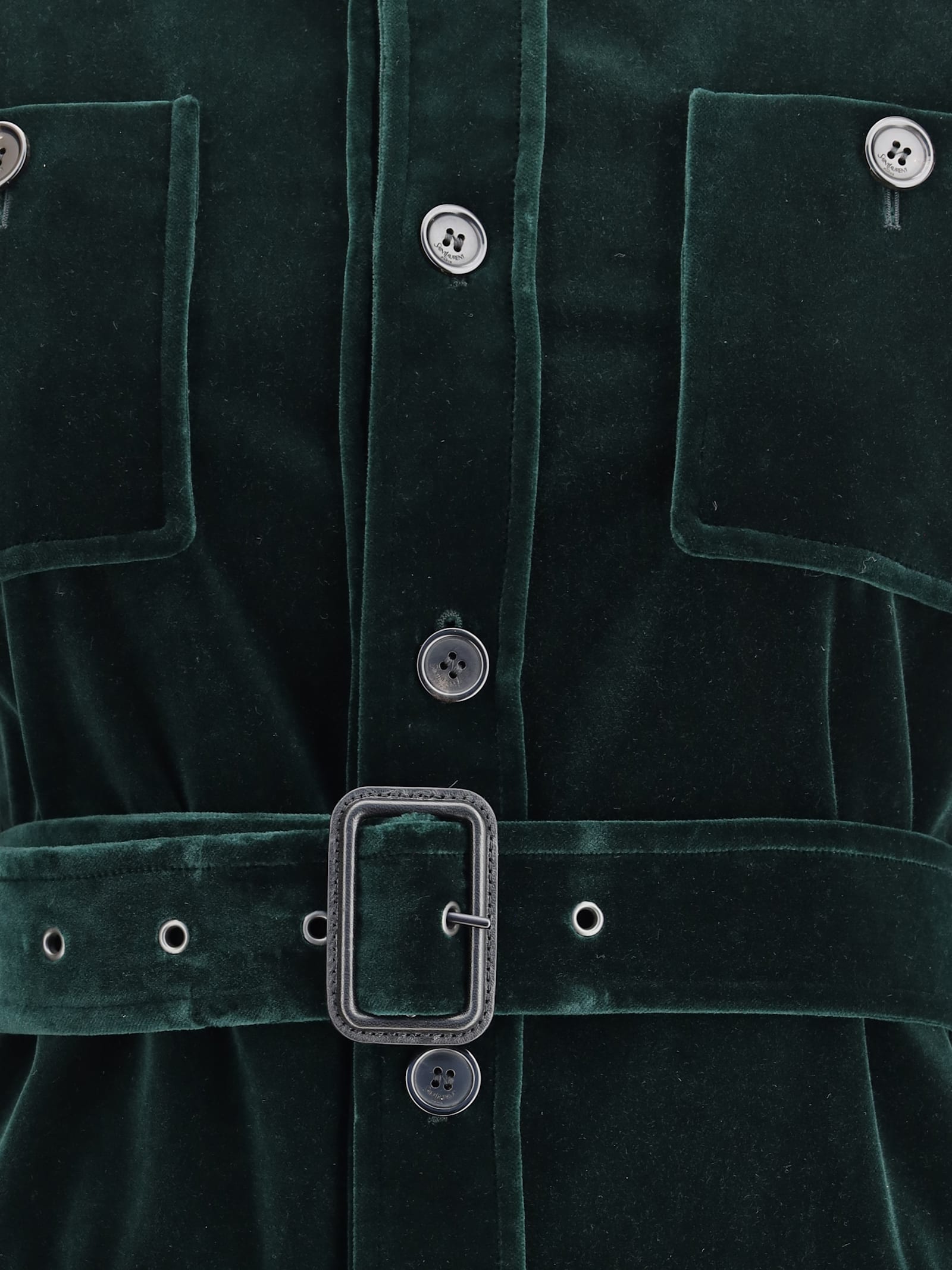 Saint Laurent Velvet Safari Jacket Belted Waist In Green