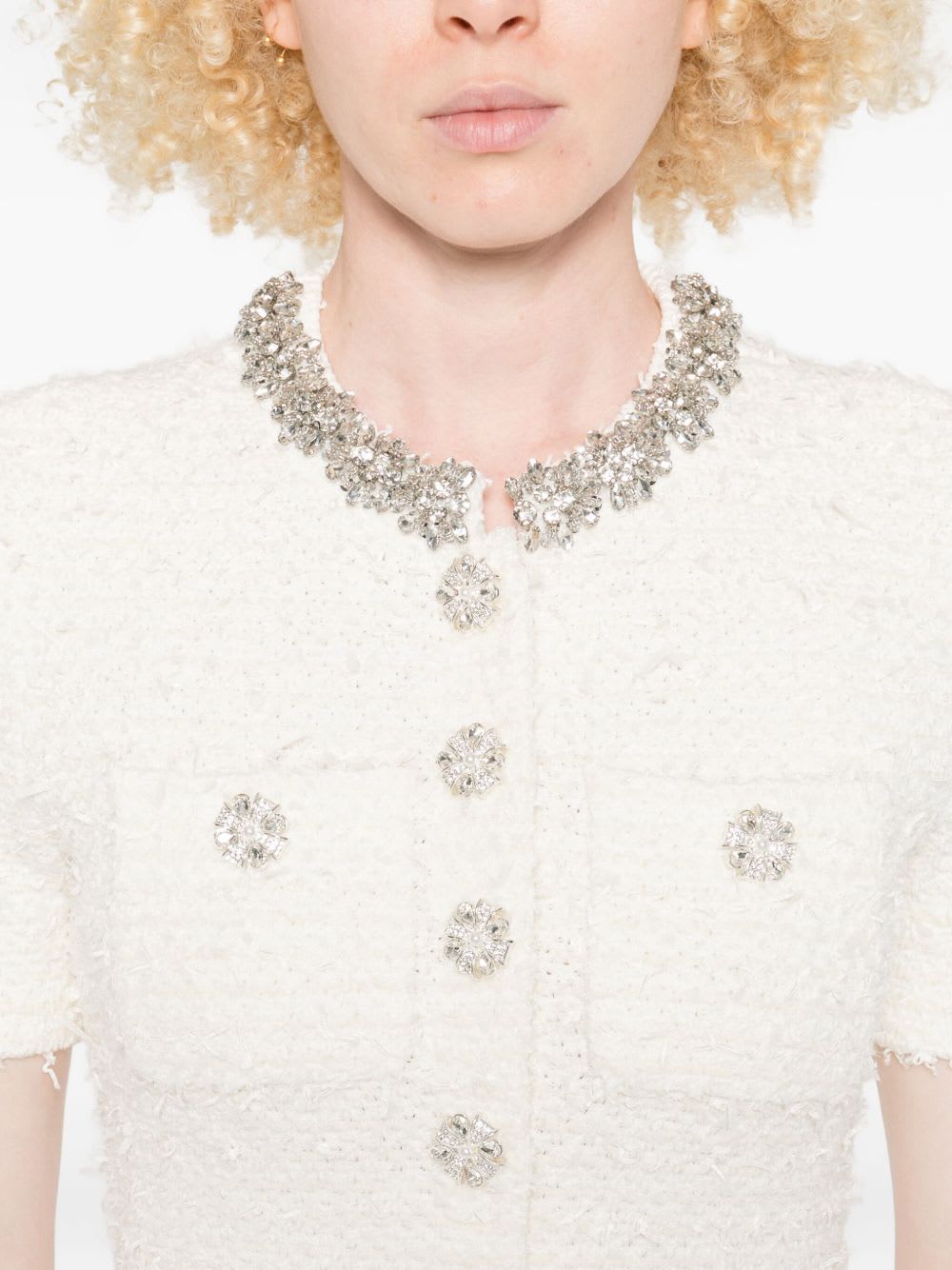 Self-portrait Embellished Button-detailed Mini Dress In Neutral