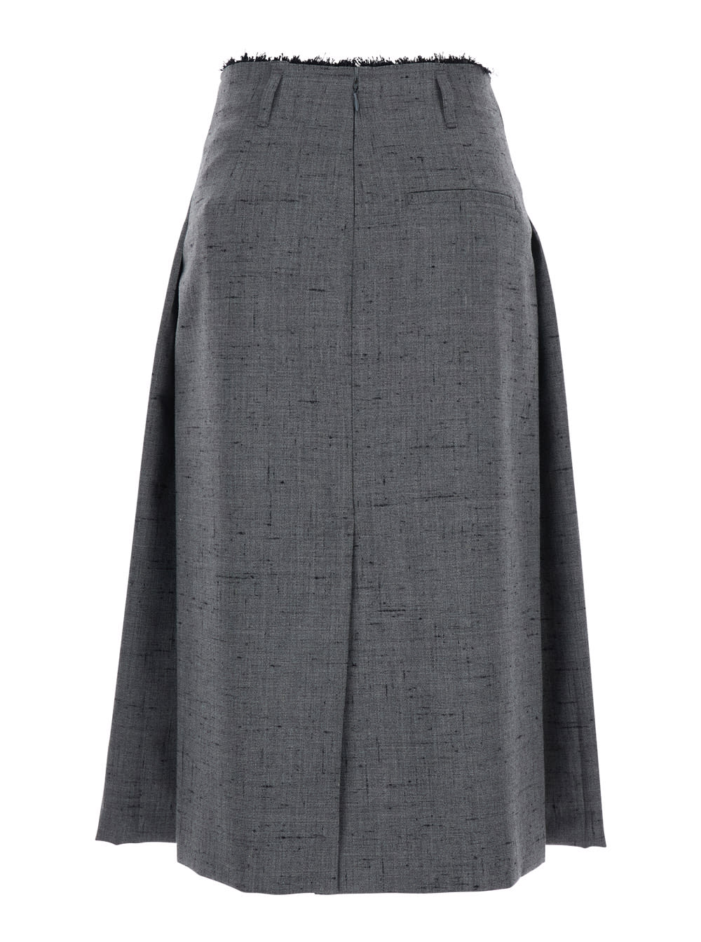 Tela Pleated Frayed-edge Midi Skirt In Gray