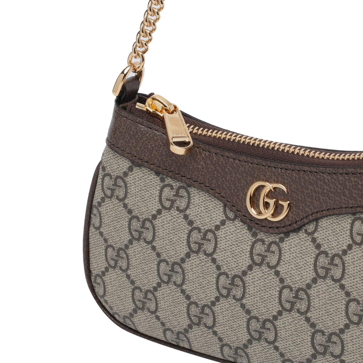 Gucci Women Beige Shoulder Bag With Gg Plaque On The Front And Chain-link Handle In Gg Canvas Woman In Brown