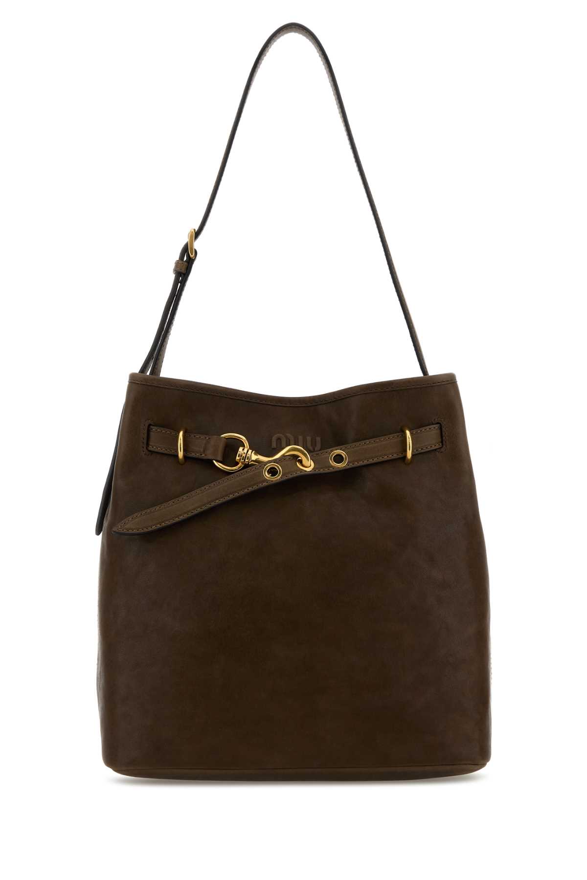 Miu Miu Brown Nappa Leather Aventure Bucket Bag In Gray