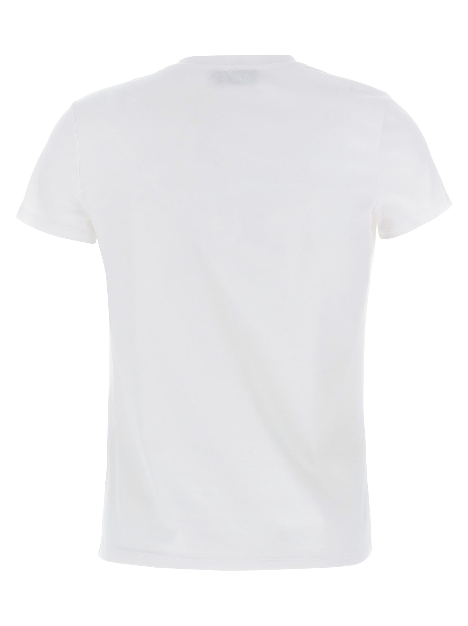 Elisabetta Franchi Asymmetric Neckline T-shirt With Gold Brooch Accents In White