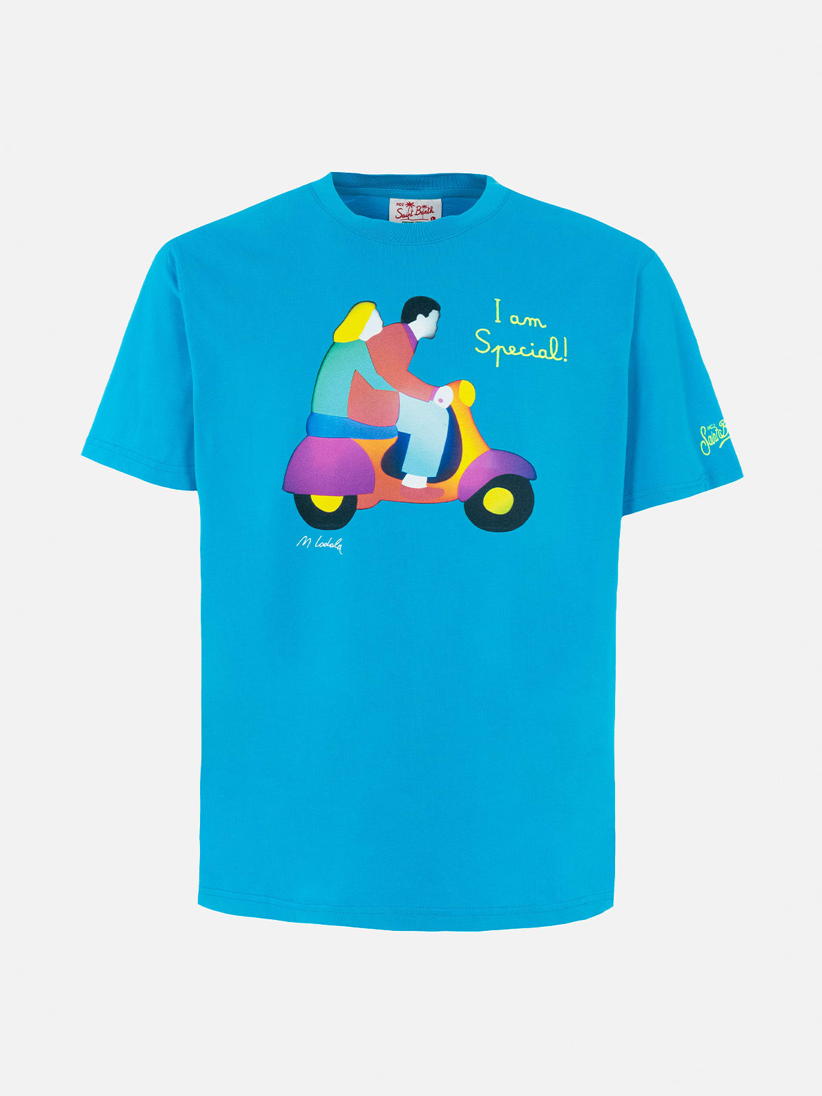 MC2 SAINT BARTH MAN COTTON T-SHIRT WITH LODOLA PLACED PRINT AND EMBROIDERY MARCO LODOLA SPECIAL EDITION