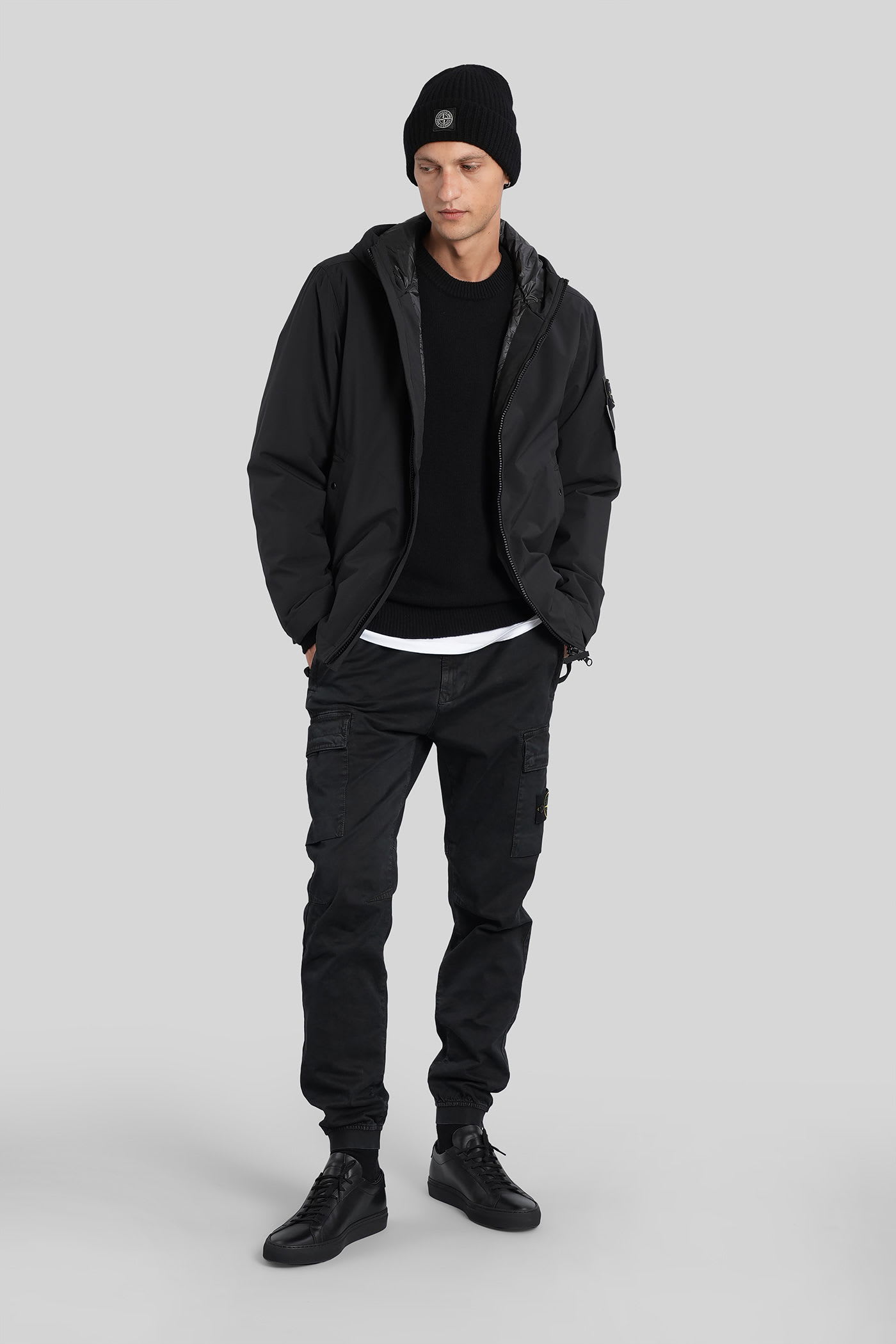 Stone Island Stretch Wool Crewneck Sweater With Reverse Stitch Details In Black