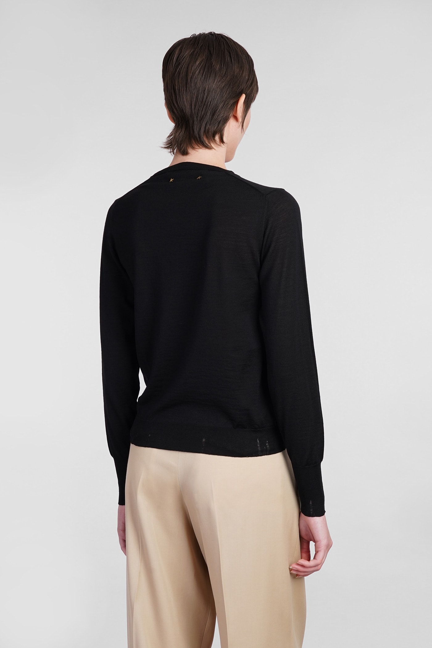 Golden Goose Black Merino Wool Sweater With Golden Applications For Women In Black