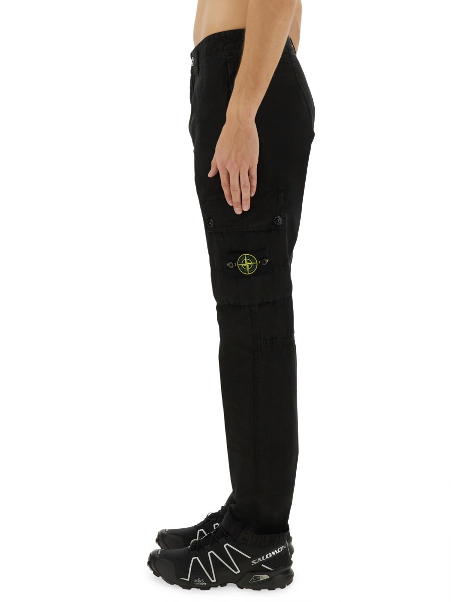Stone Island Black Slim Cargo Pants With Elasticated Waist And Logo Patch In Stretch Cotton Man In Black