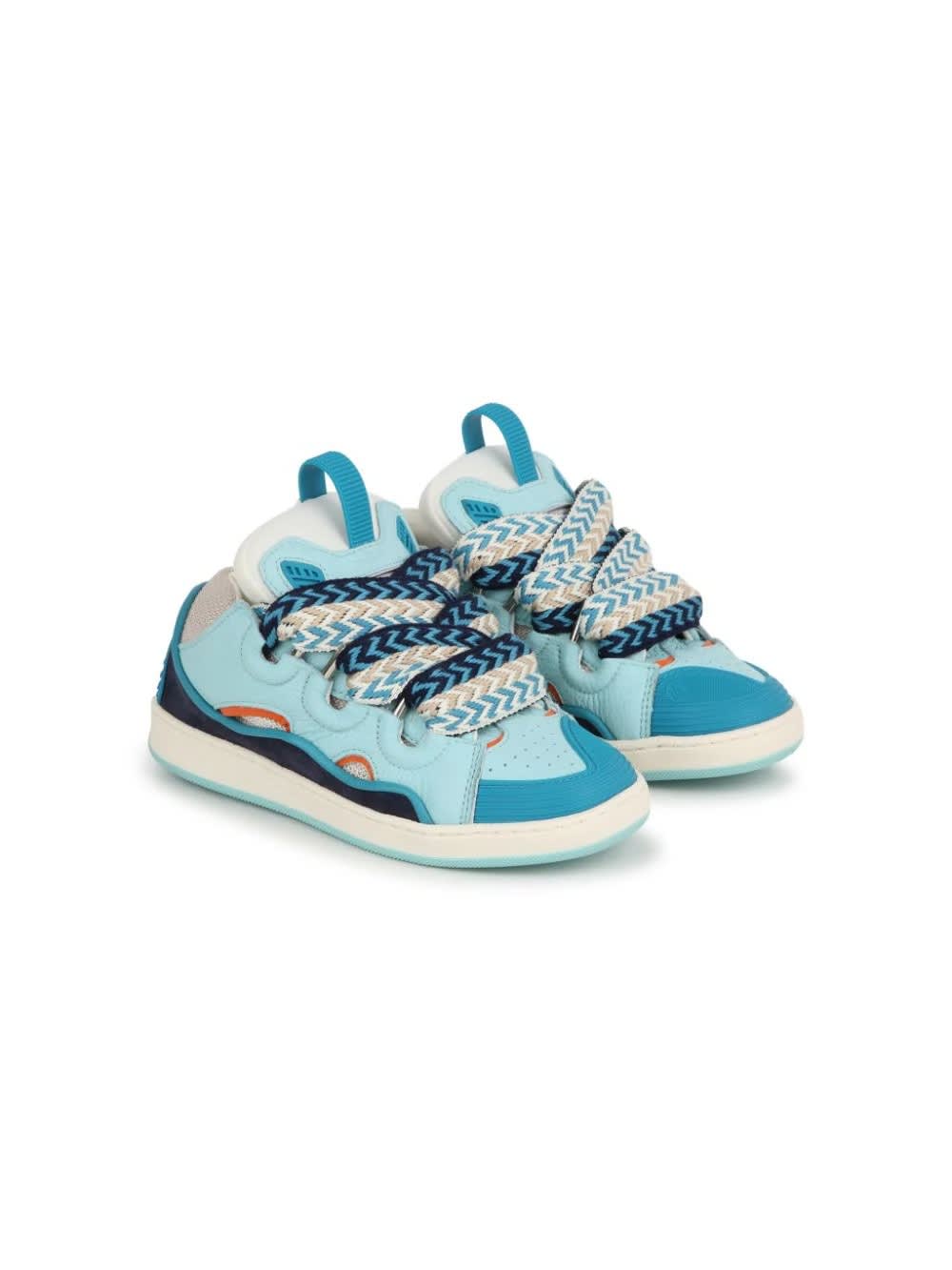 Shop Lanvin Aquamarine Leather Curb Sneakers In Blue