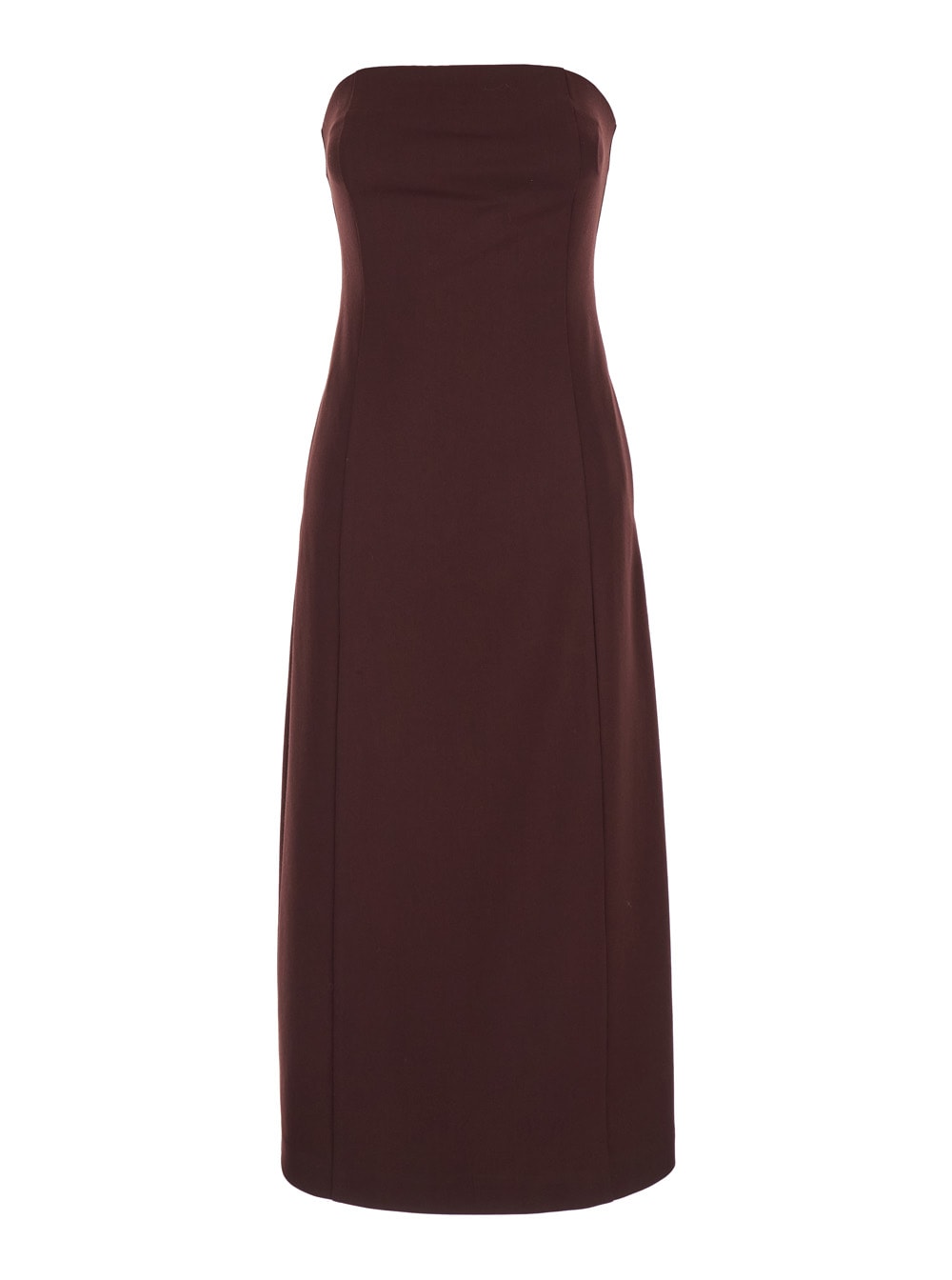 Bordeaux Sleeveless Midi Dress With Bustier-style Neckline In Wool Blend Stretch Woman