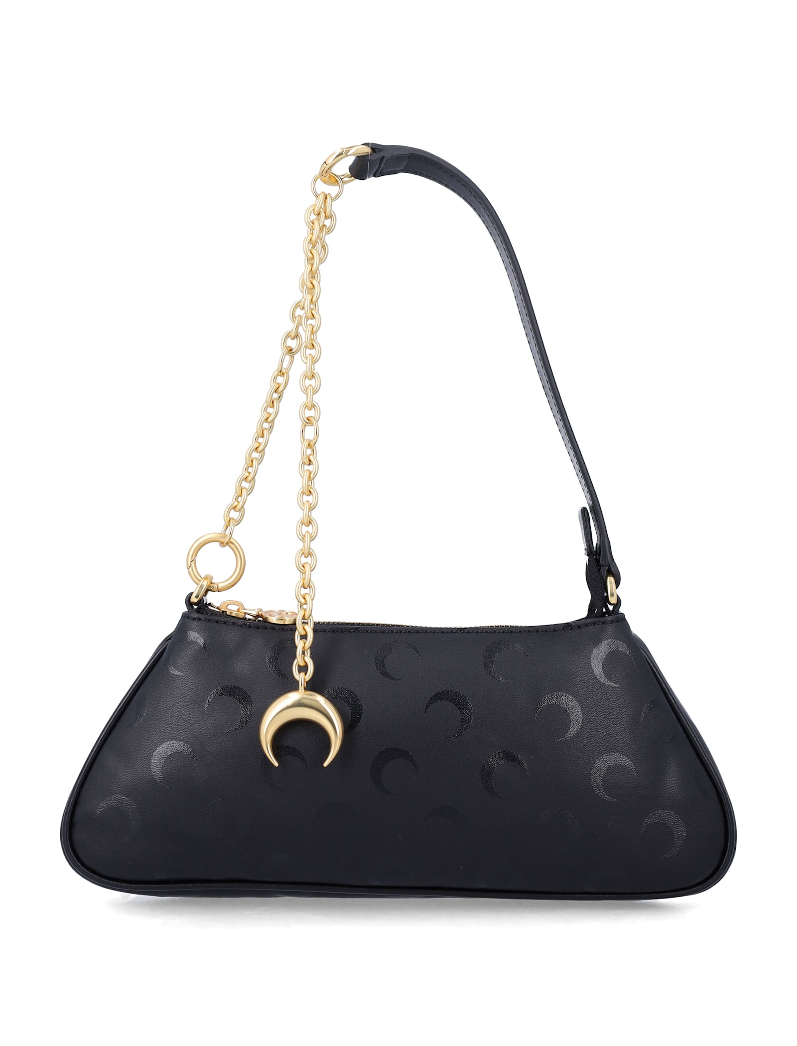 Marine Serre Crescent Shoulder Bag Gold Chain Strap In Black