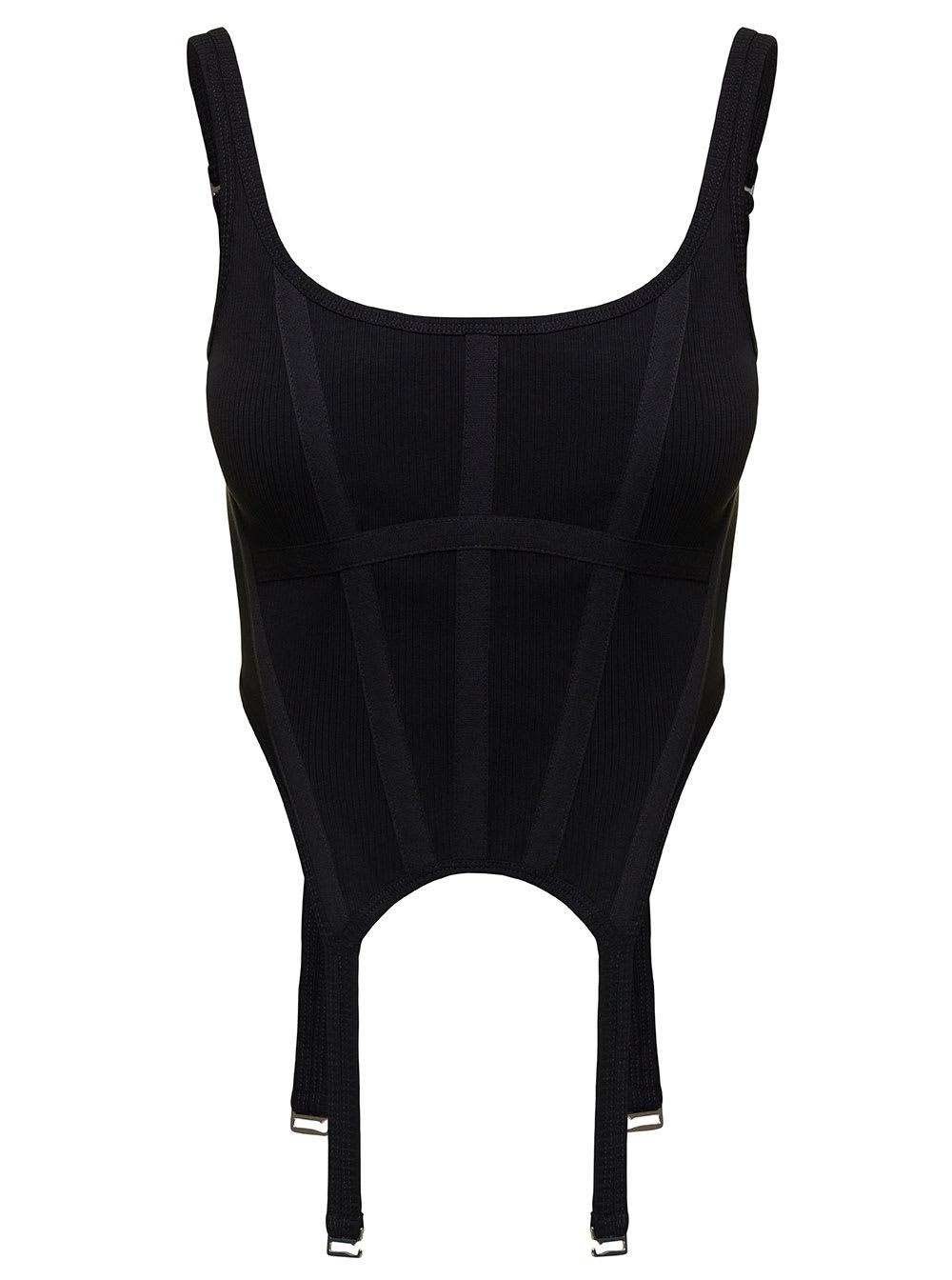 DION LEE COMBAT BLACK CORSET TANK WITH BRACES DETAIL IN STRETCH COTTON WOMAN