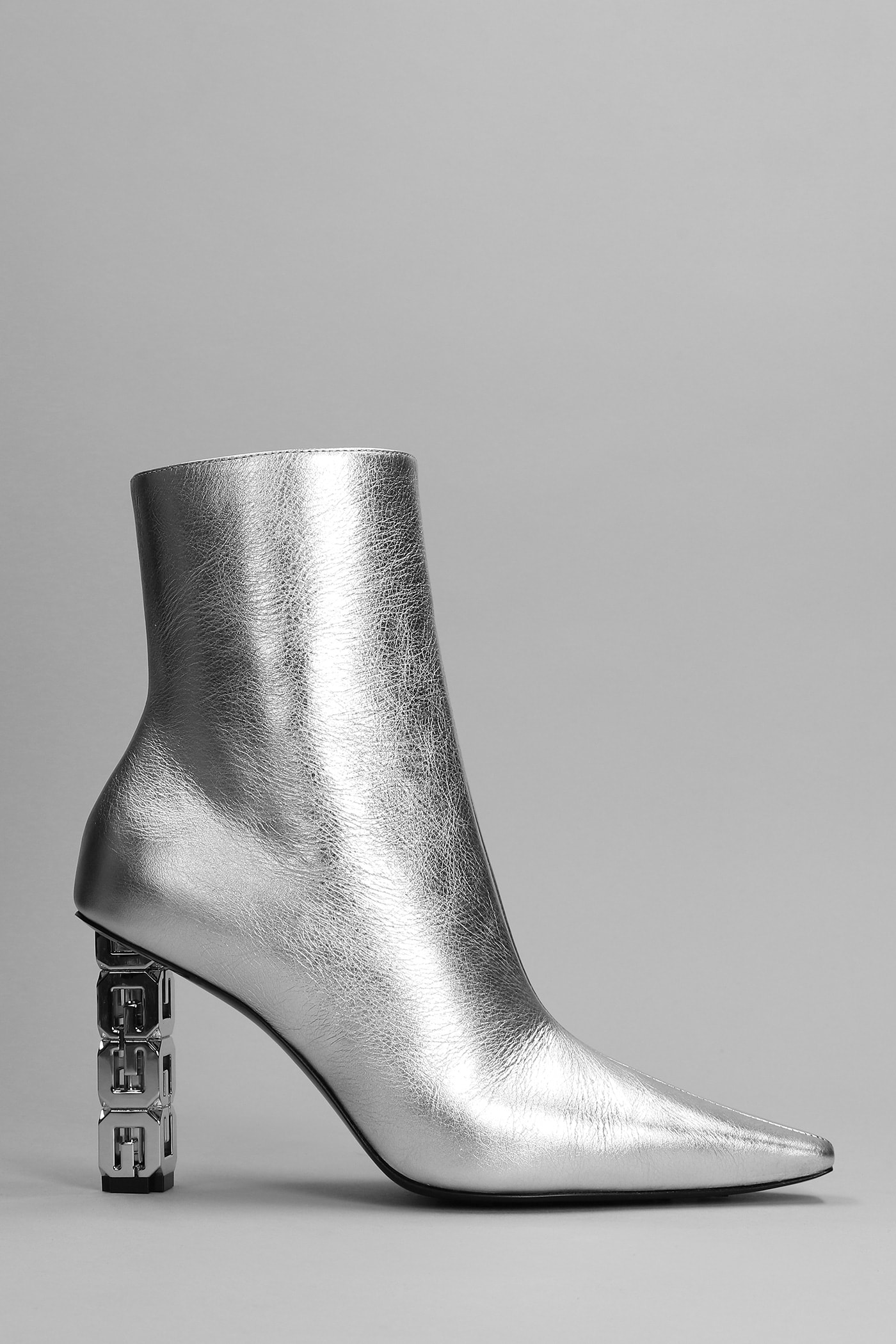 Givenchy High Heels Ankle Boots In Silver Leather